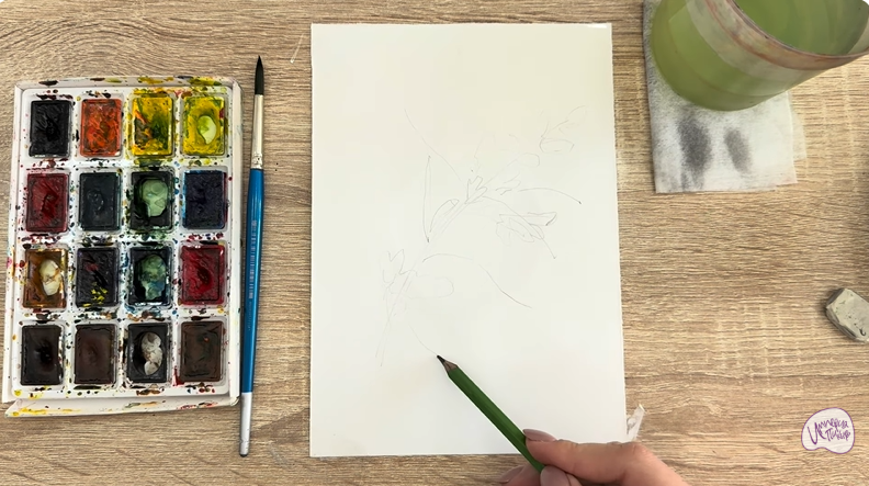 Рисуем Ветка караганы