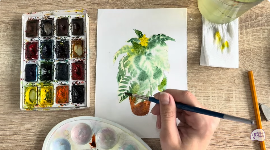 Рисуем Афеландра в горшке