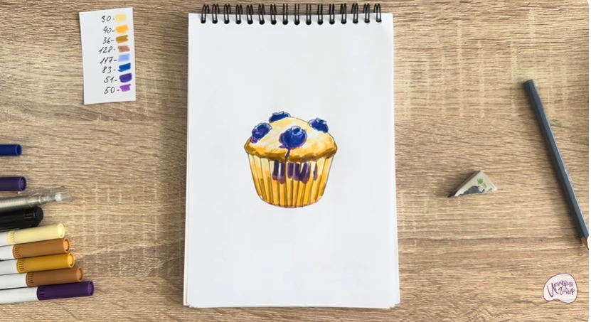 Рисуем Кекс с черникой