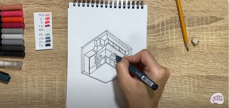 Рисуем Угловая кухня