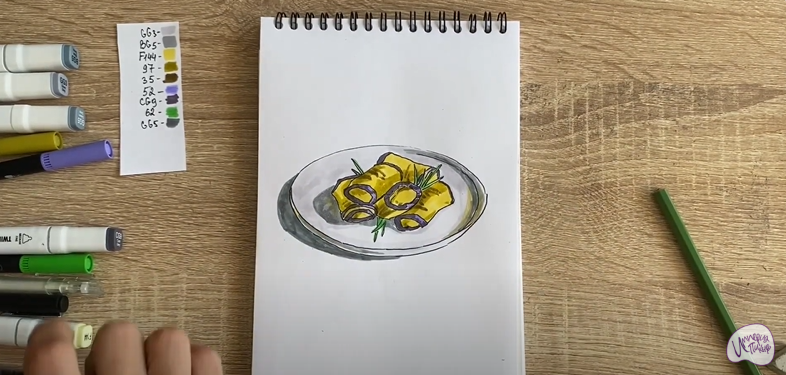 Рисуем Рулетики из баклажанов