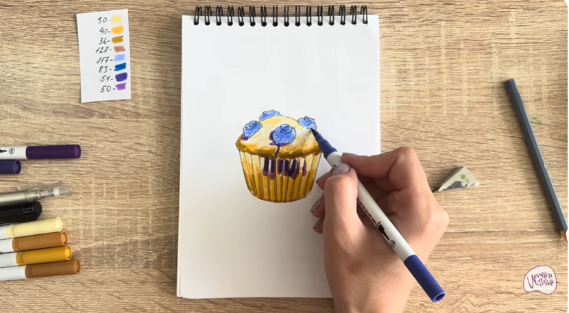 Рисуем Кекс с черникой