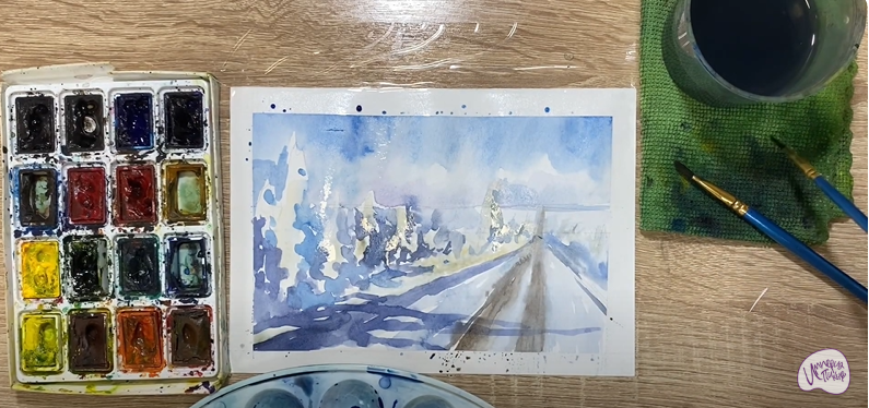 Рисуем Зимняя дорога