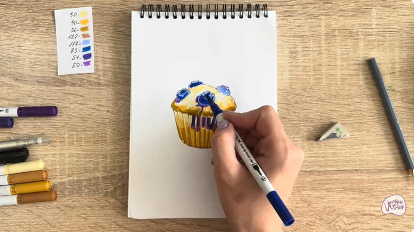 Рисуем Кекс с черникой