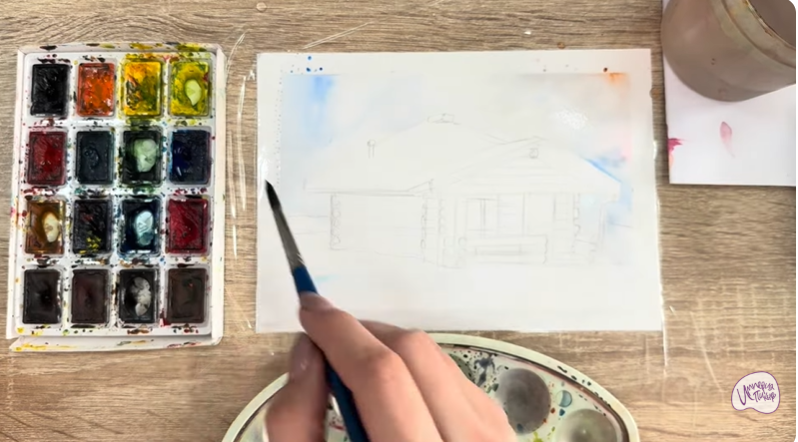 Рисуем Зимняя баня