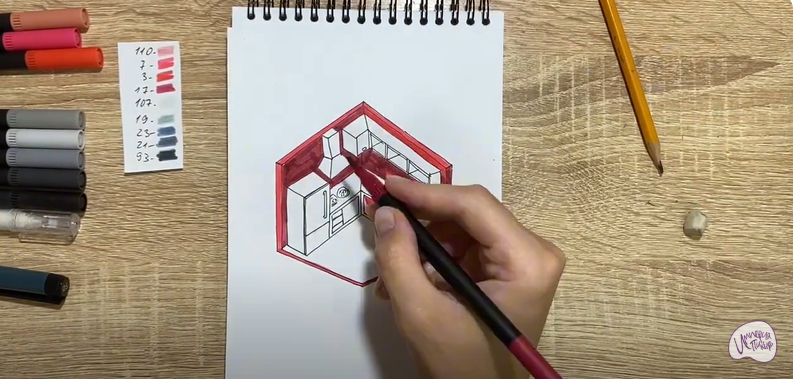 Рисуем Угловая кухня