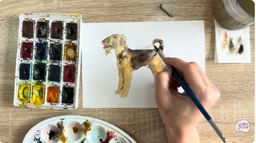 Рисуем Собака породы Эрдельтерьер