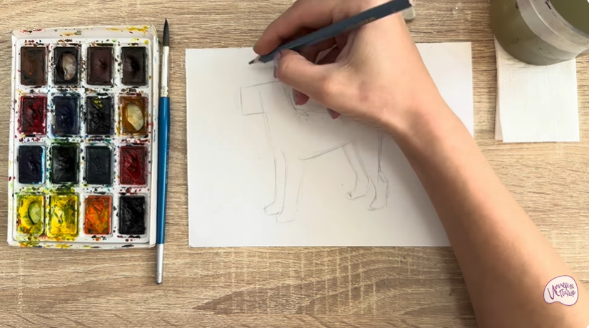 Рисуем Собака породы Эрдельтерьер