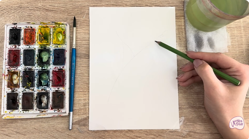 Рисуем Ветка караганы