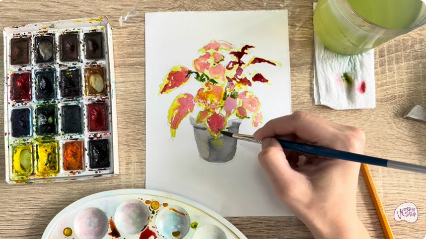 Рисуем Колеус в горшке