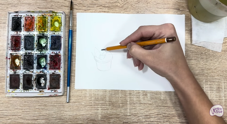 Рисуем Пеллиония в горшке