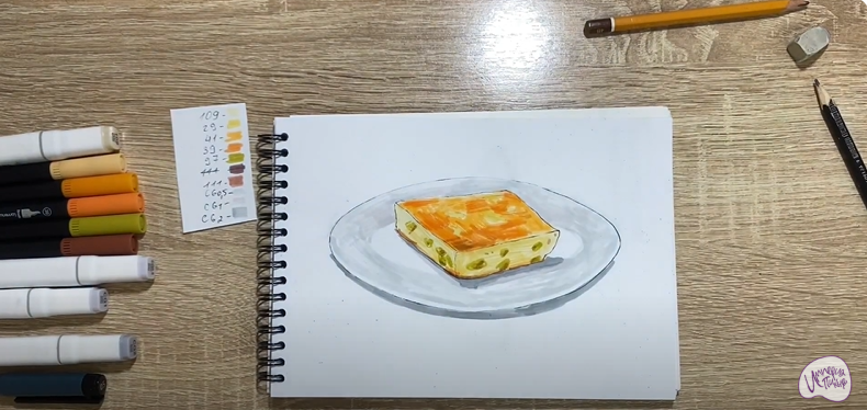 Рисуем Запеканка с изюмом