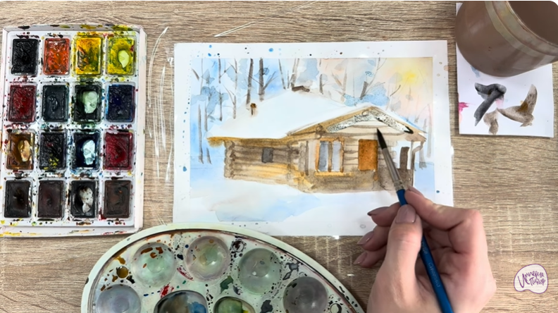 Рисуем Зимняя баня