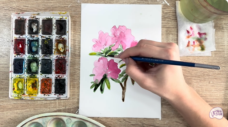 Рисуем Ветка рододендрона