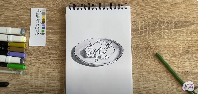 Рисуем Рулетики из баклажанов