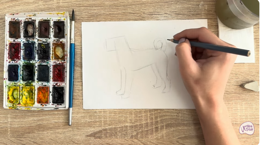 Рисуем Собака породы Эрдельтерьер