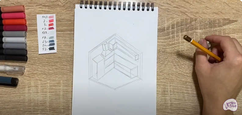 Рисуем Угловая кухня