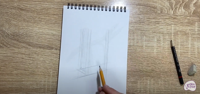 Рисуем Деревянный стеллаж