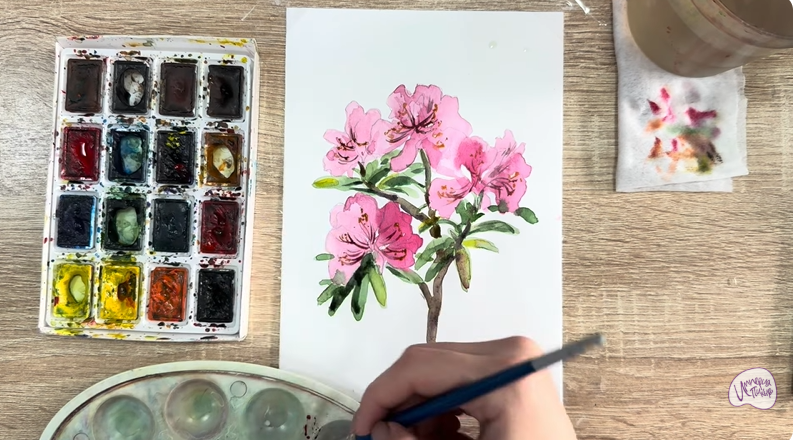 Рисуем Ветка рододендрона