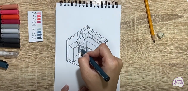 Рисуем Угловая кухня
