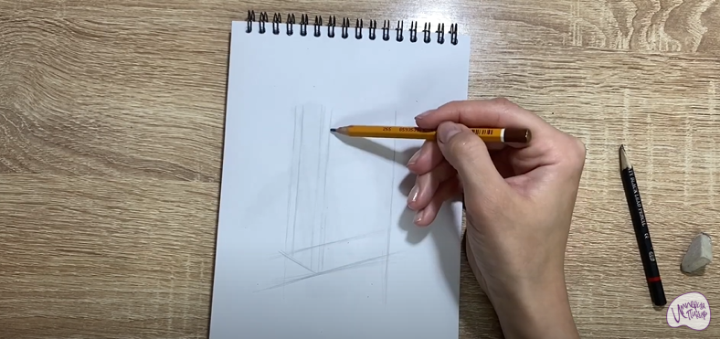 Рисуем Деревянный стеллаж