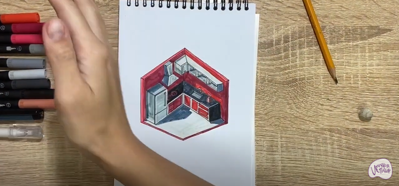 Рисуем Угловая кухня