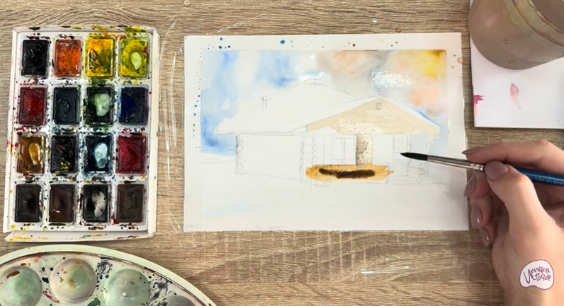 Рисуем Зимняя баня