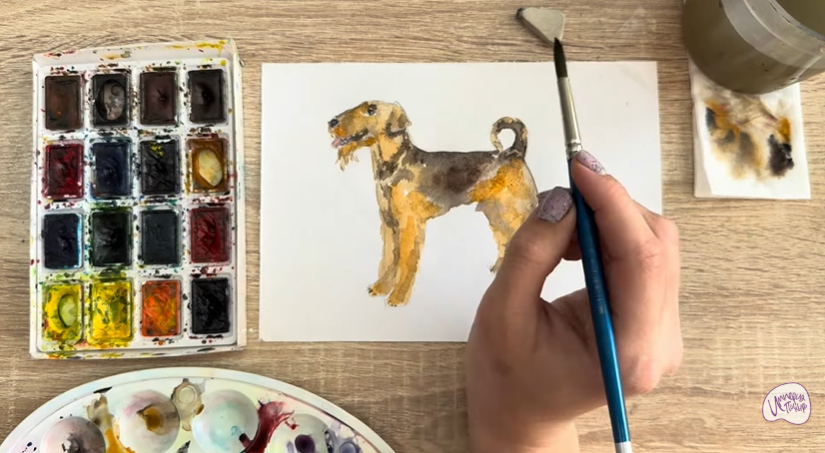 Рисуем Собака породы Эрдельтерьер