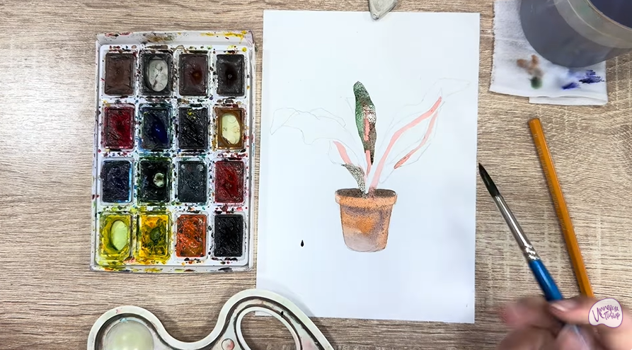 Рисуем Кротон в горшке