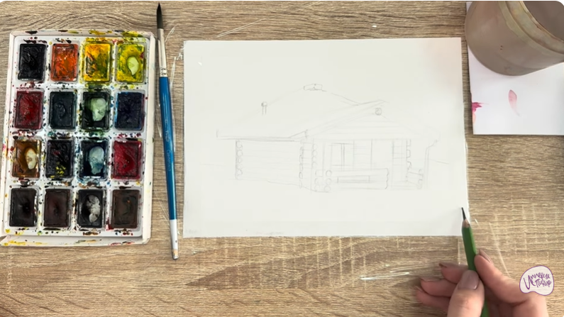 Рисуем Зимняя баня