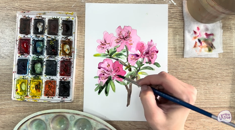 Рисуем Ветка рододендрона