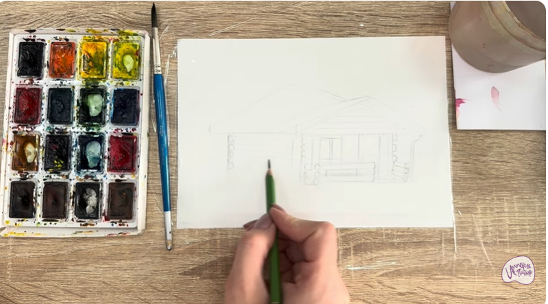 Рисуем Зимняя баня