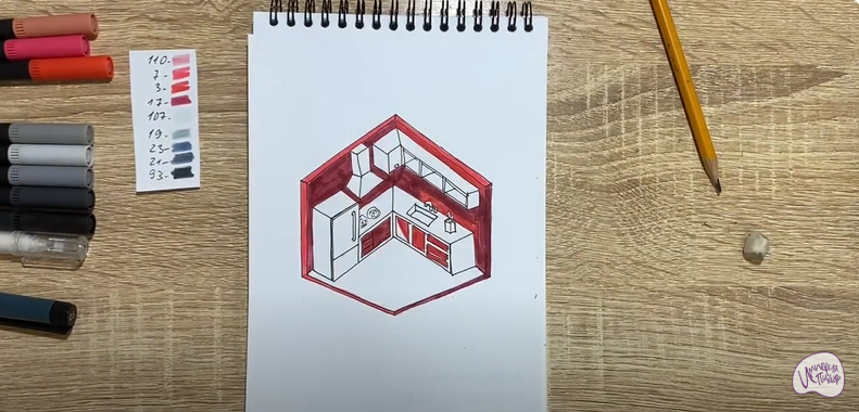 Рисуем Угловая кухня
