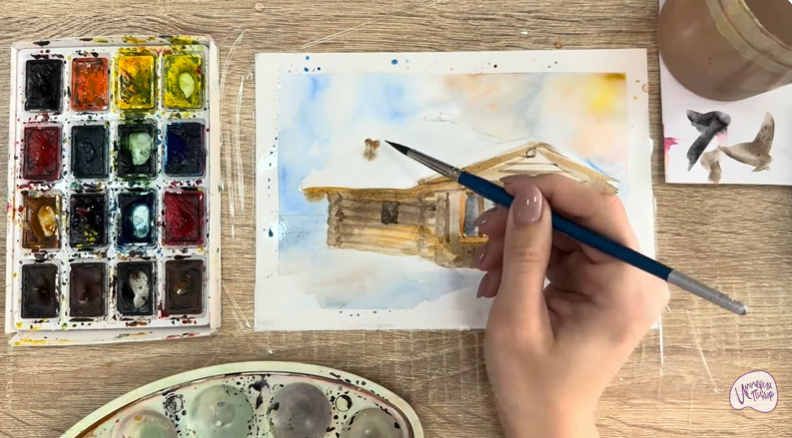 Рисуем Зимняя баня