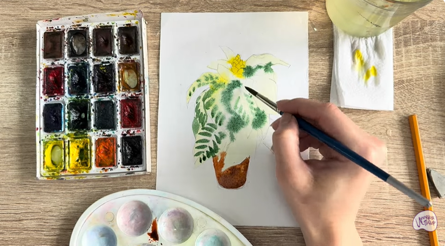 Рисуем Афеландра в горшке