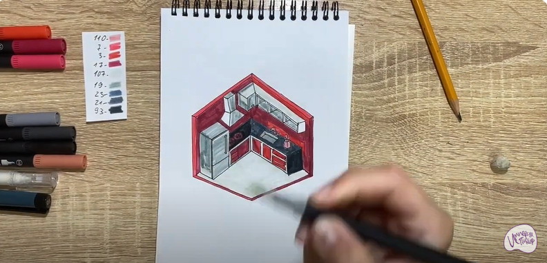 Рисуем Угловая кухня
