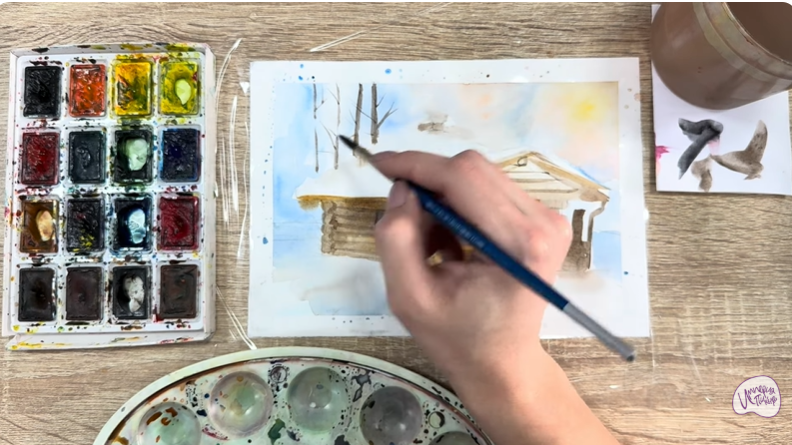 Рисуем Зимняя баня