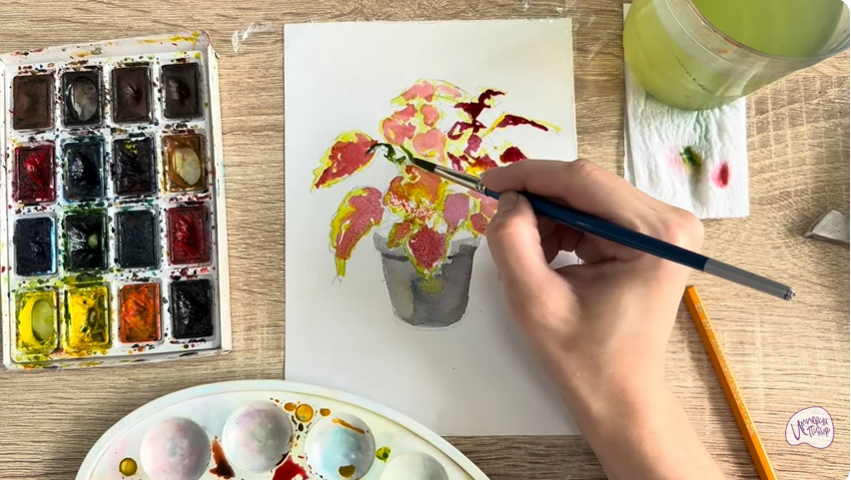 Рисуем Колеус в горшке