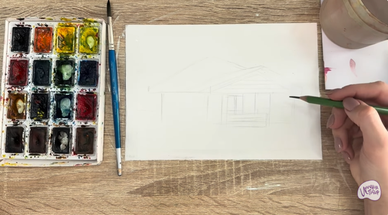 Рисуем Зимняя баня