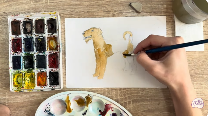 Рисуем Собака породы Эрдельтерьер