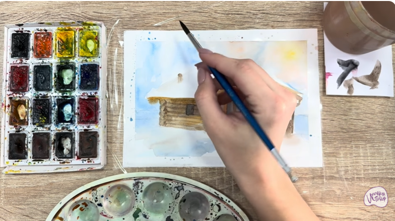 Рисуем Зимняя баня