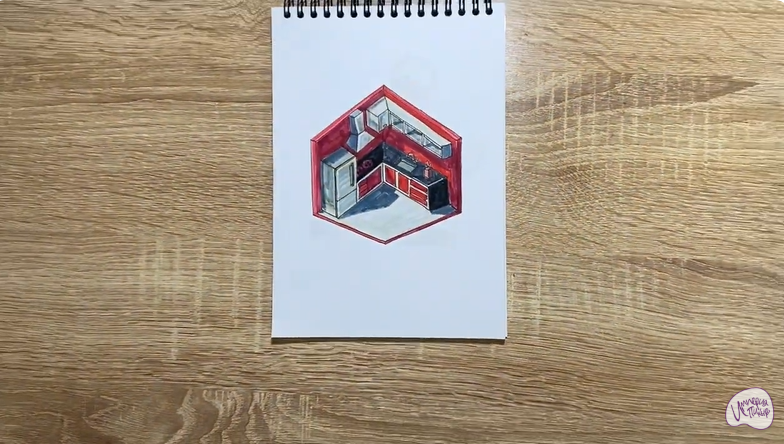 Рисуем Угловая кухня