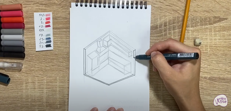 Рисуем Угловая кухня