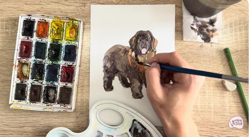 Рисуем Собака породы Ньюфаундленд