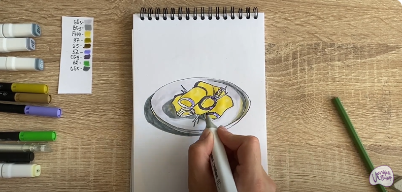 Рисуем Рулетики из баклажанов