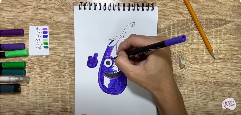 Рисуем Мультяшный баклажан