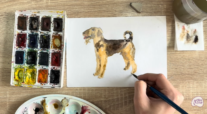 Рисуем Собака породы Эрдельтерьер