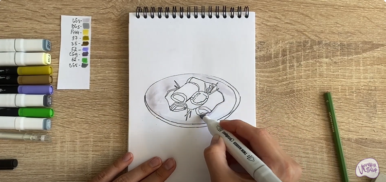 Рисуем Рулетики из баклажанов