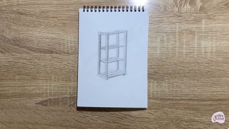 Рисуем Деревянный стеллаж