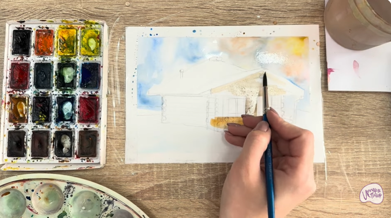 Рисуем Зимняя баня